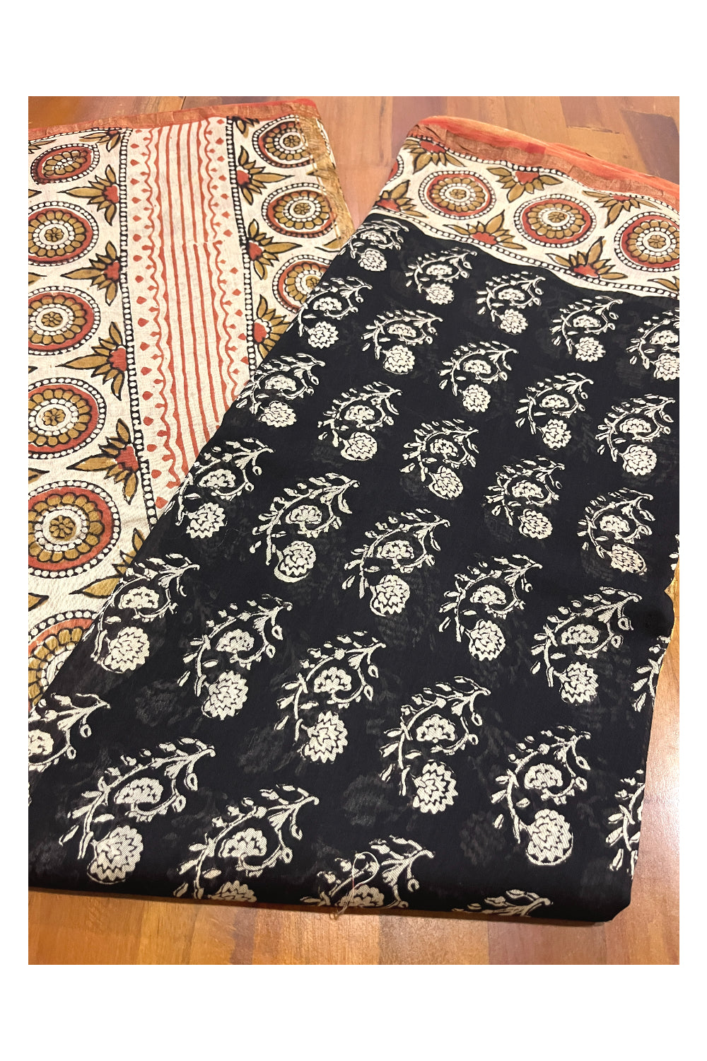 Southloom Chanderi Silk Black Saree with Floral Designer Prints on Body