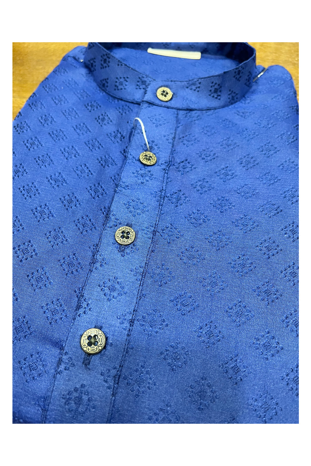 Southloom Blue Woven Patterns Semi Silk Short Kurta for Men