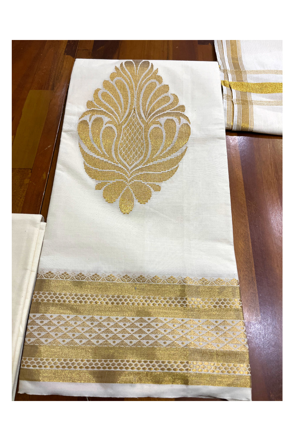 Pure Cotton Kerala Churidar Salwar Material with Kasavu Woven Designs (include Shawl / Dupatta)