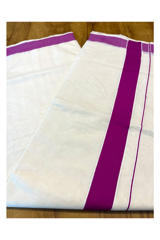 Pure Cotton Kerala Plain Saree with Magenta 2x2 Border