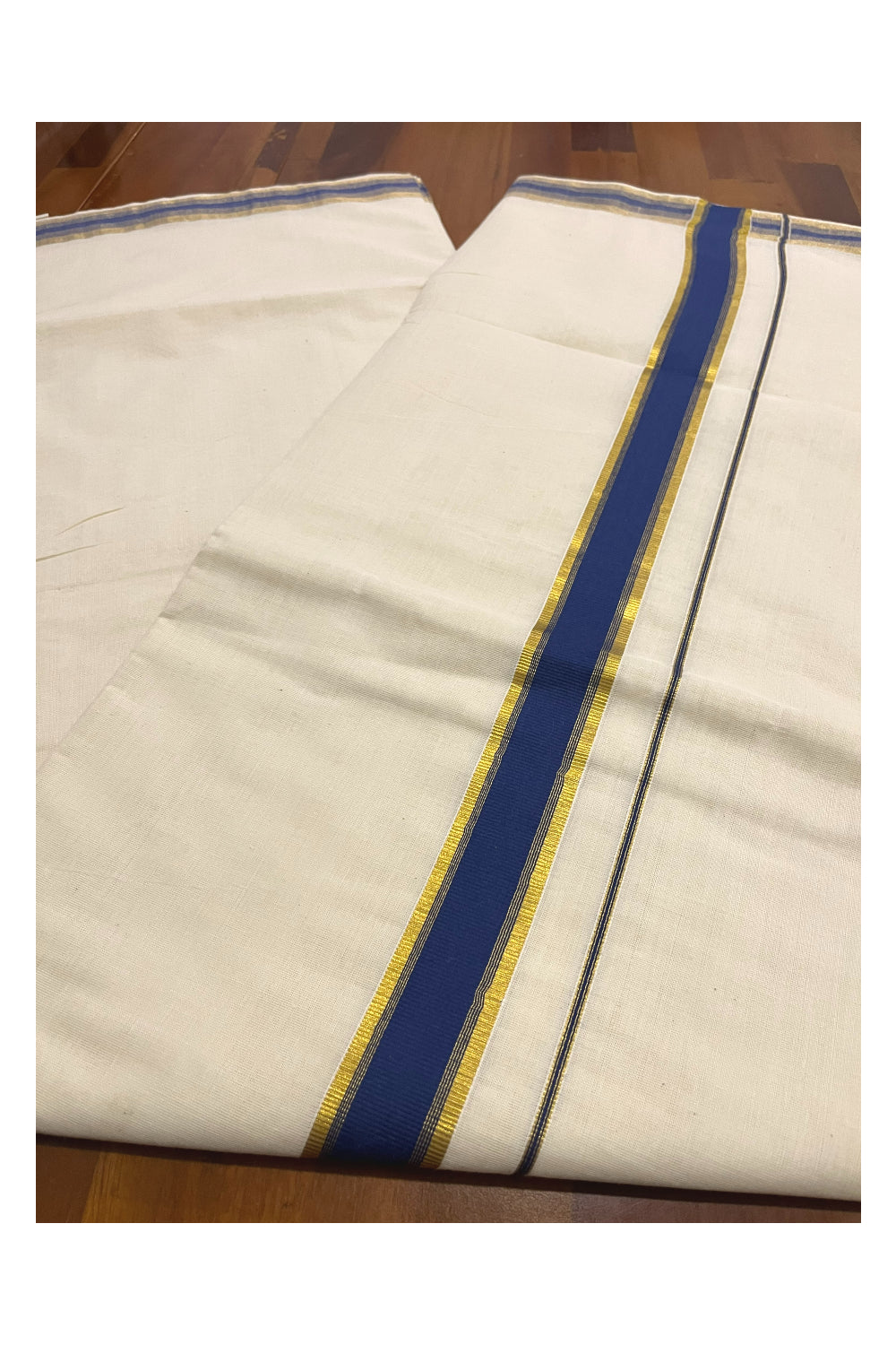 Kerala Pure Cotton Saree with Kasavu and Blue Border (Onam Saree 2023)