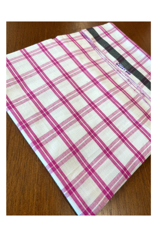 Southloom Premium Handloom White Single Mundu (Lungi) with Magenta Check Designs (South Indian Kerala Dhoti)