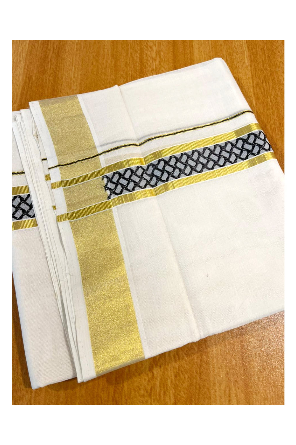 Southloom Premium Handloom Pure Cotton Mundu with Black and Kasavu Woven Border