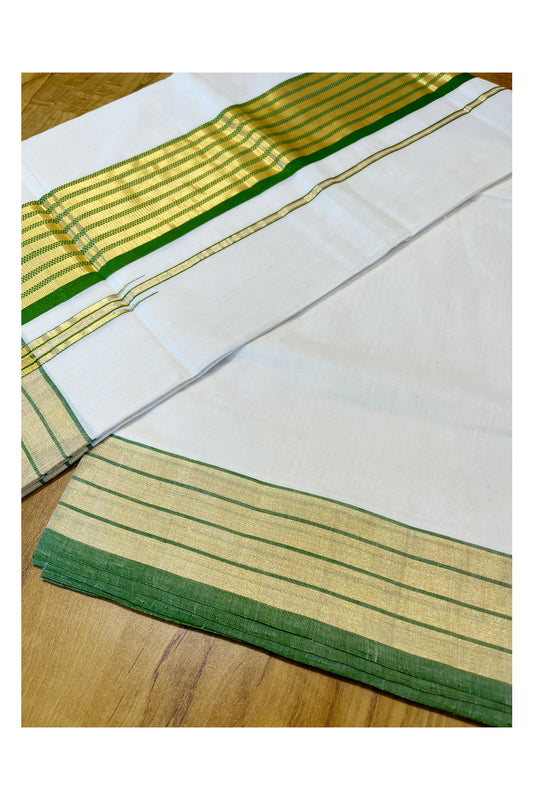 Southloom Premium Handloom Cotton Saree with Kasavu and Green Border