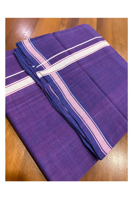 Southloom Premium Handloom Violet Solid Single Mundu (Lungi) with White Border (South Indian Kerala Dhoti)