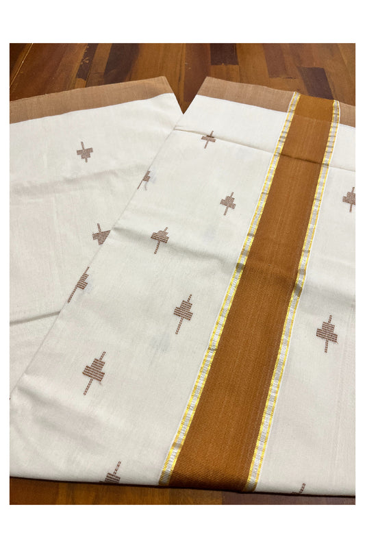 Southloom Premium Balaramapuram Unakkupaavu Handloom Cotton Butta Saree with Brown and Kasavu Border (Vishu 2024 Collection)