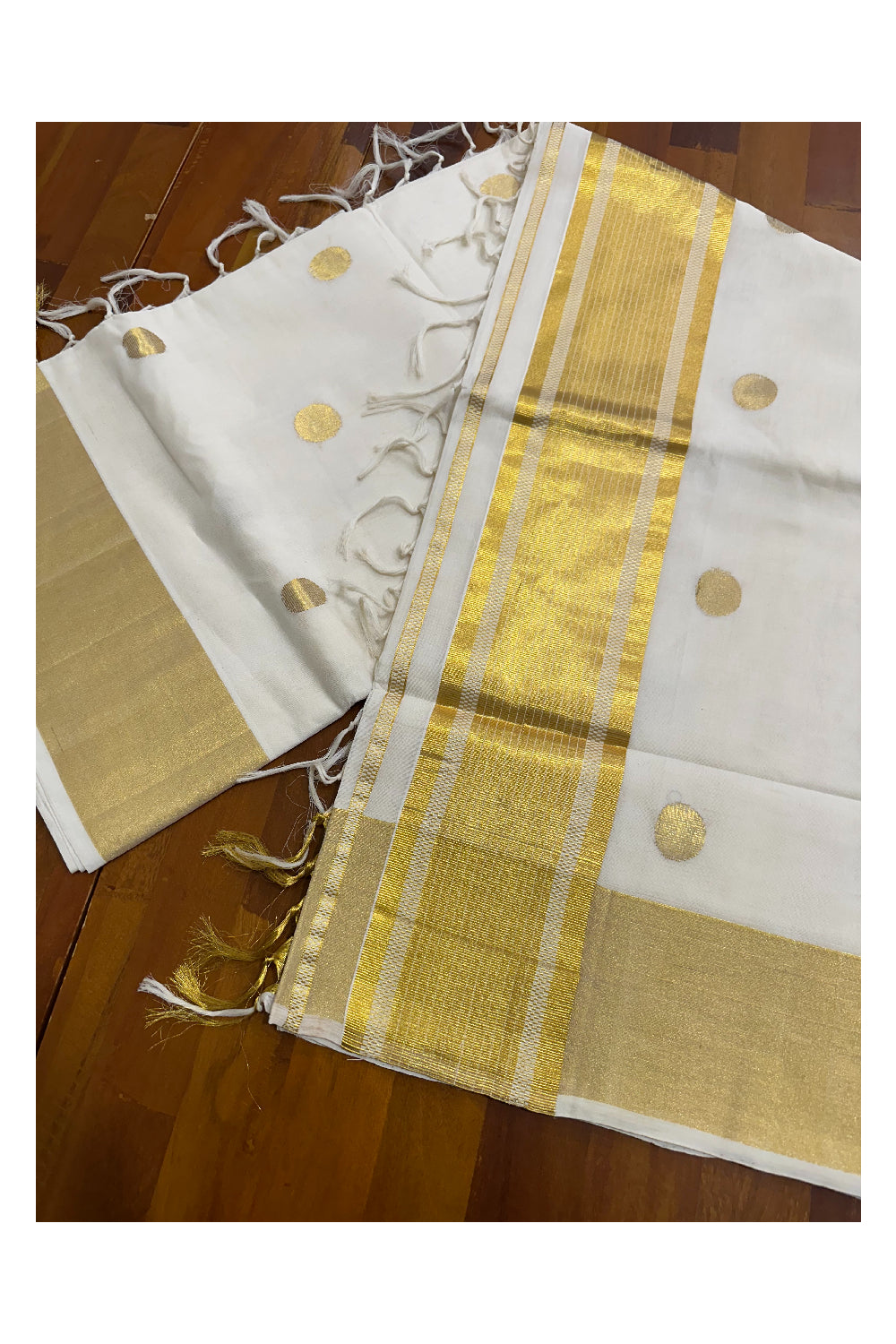 Southloom Premium Handloom Cotton Saree with Polka Woven Works on Body