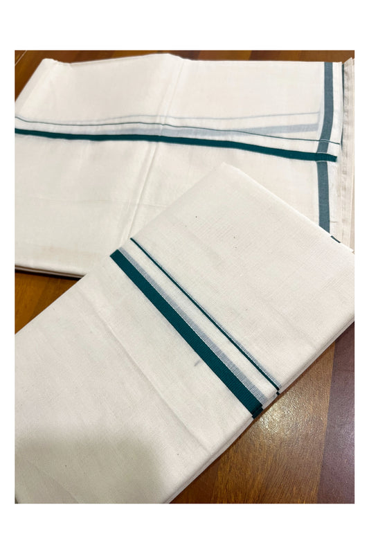 Kerala Cotton Puliyilakkara Single Set Mundu (Mundum Neriyathum) with 0.5 inch Green Border 2.80Mtrs