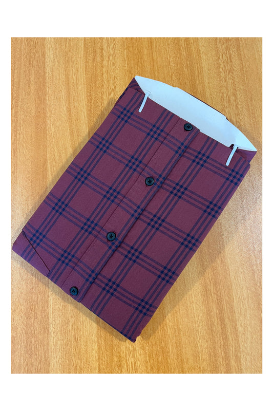 Pure Cotton Maroon Check Design Shirt (38 FS)