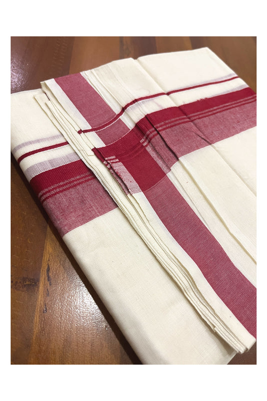 Pure Cotton Double Mundu with Red Kara (South Indian Kerala Dhoti)