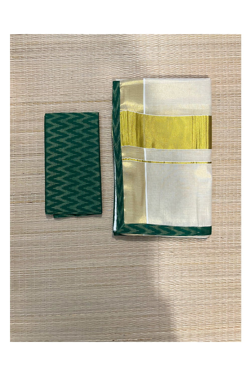 Southloom Semi Stitched Tissue Dhavani Set with Pavada and Green Blouse Piece