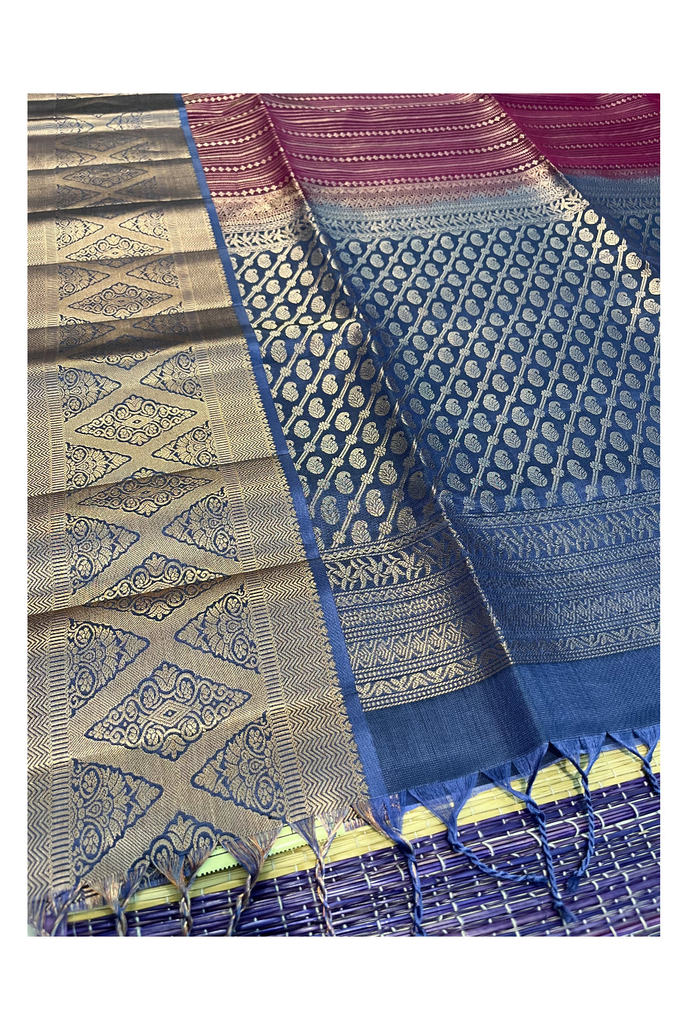 Southloom Pure Handloom Bridal Kanchipuram Silk Saree with Korvai Zari Work