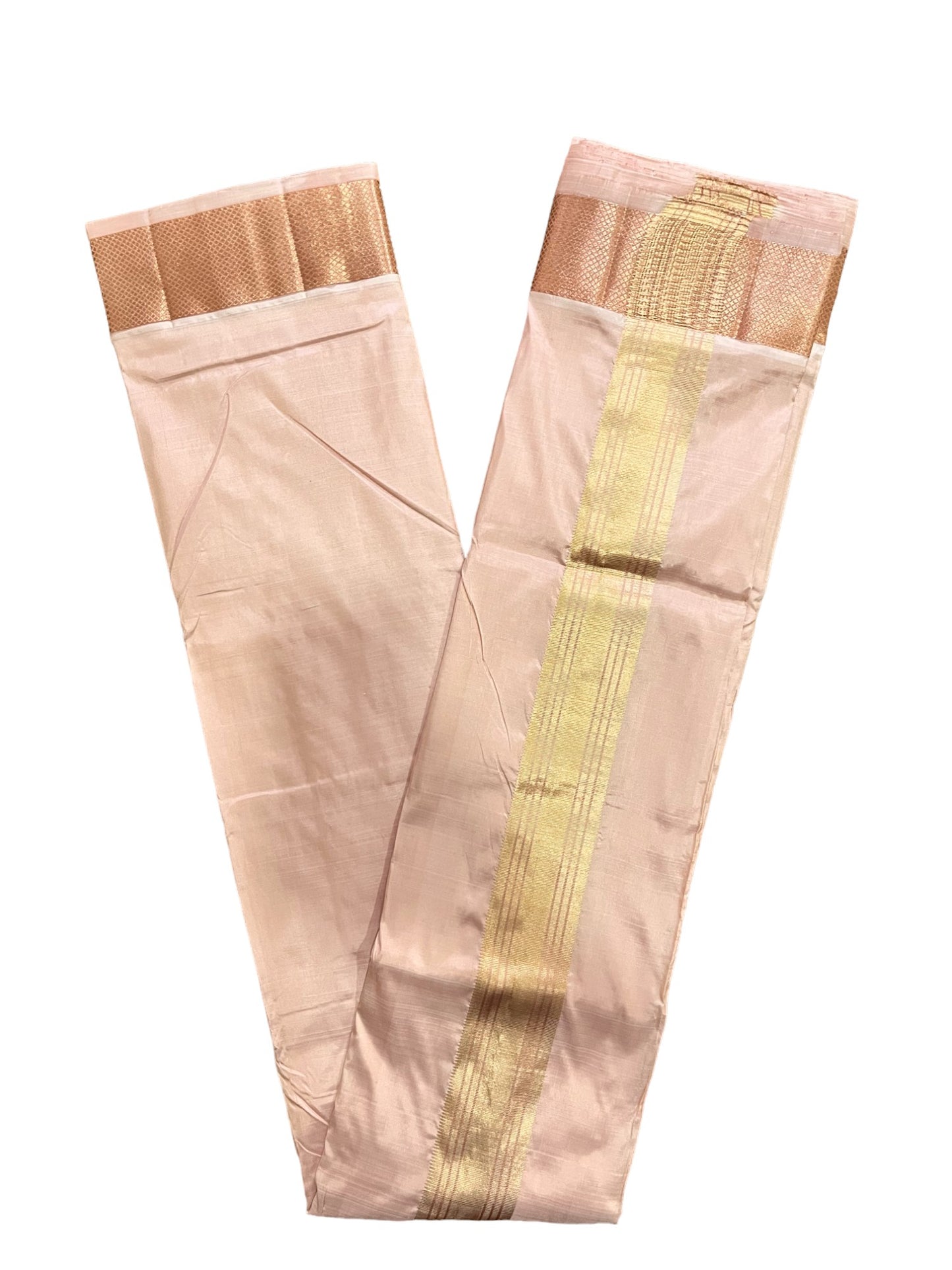 Southloom Handloom Pure Silk Pink Wedding Dhoti with Shawl / Vesthi with Thundu / Mundu with Melmundu for Groom (8+4)