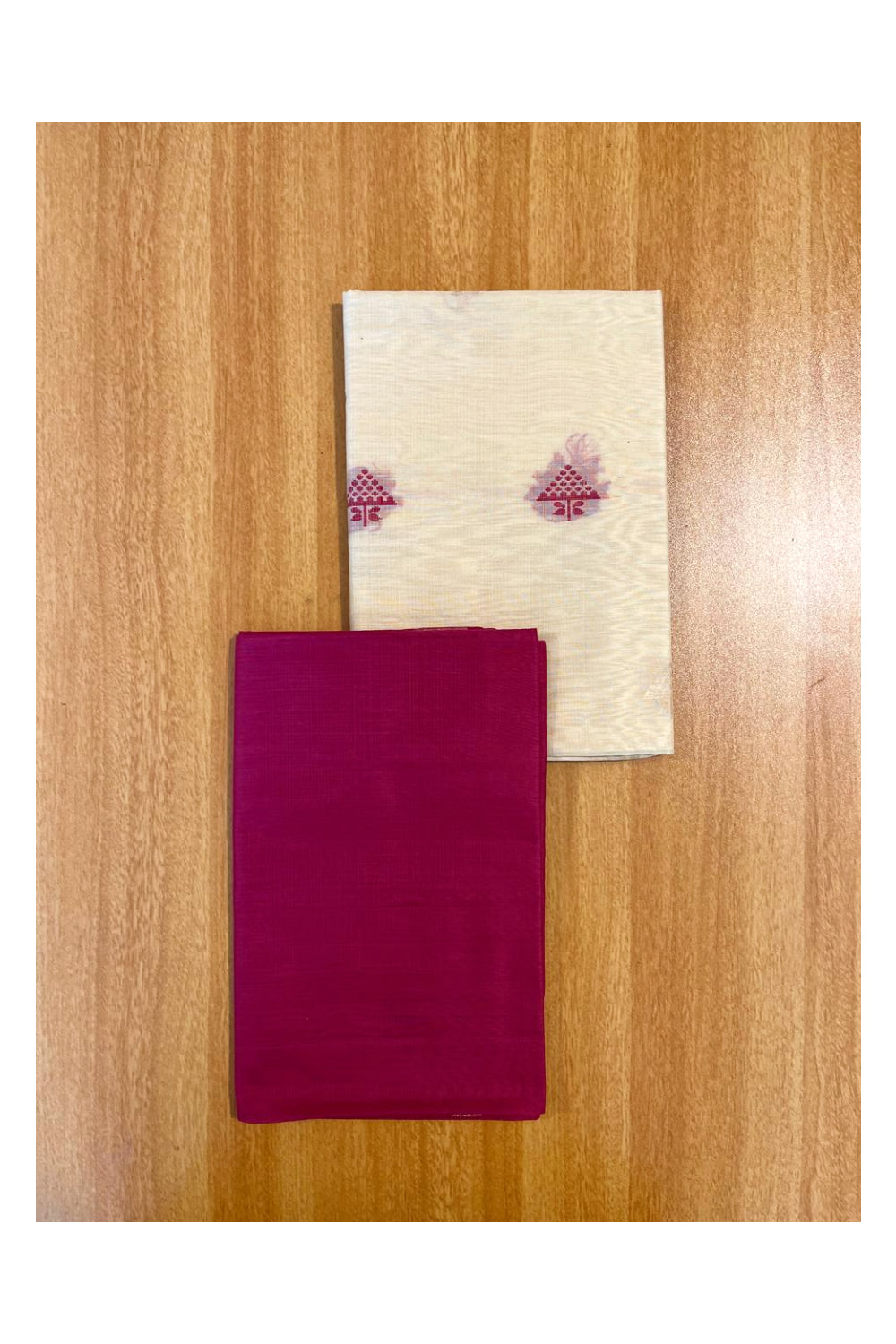 Southloom™ Original Handloom Cotton Pure Silk 3 Piece Cream and Pink Salwar Material with Woven Zari Butta Work