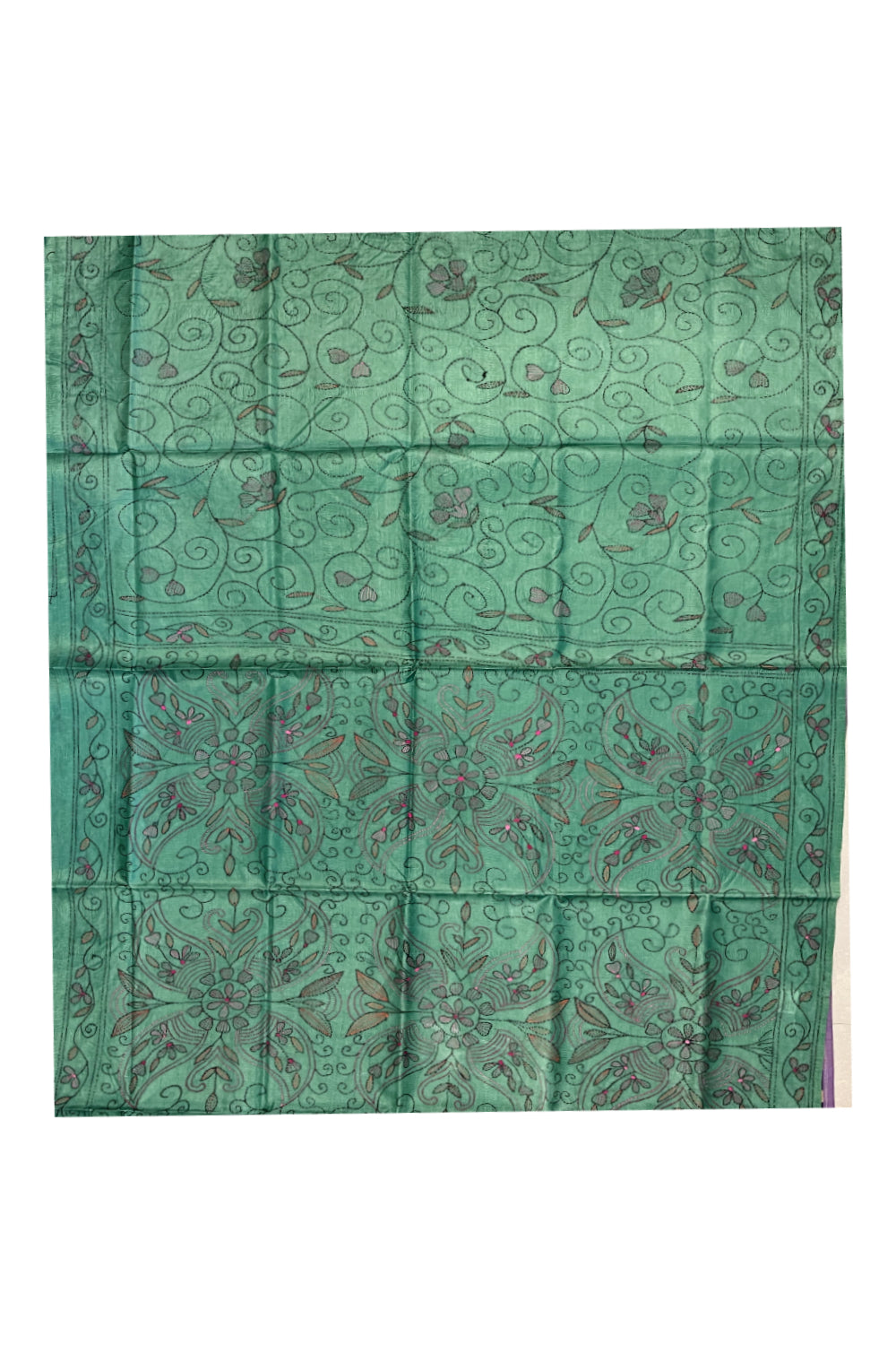 Southloom Kantha Thread Work Designer Green Saree