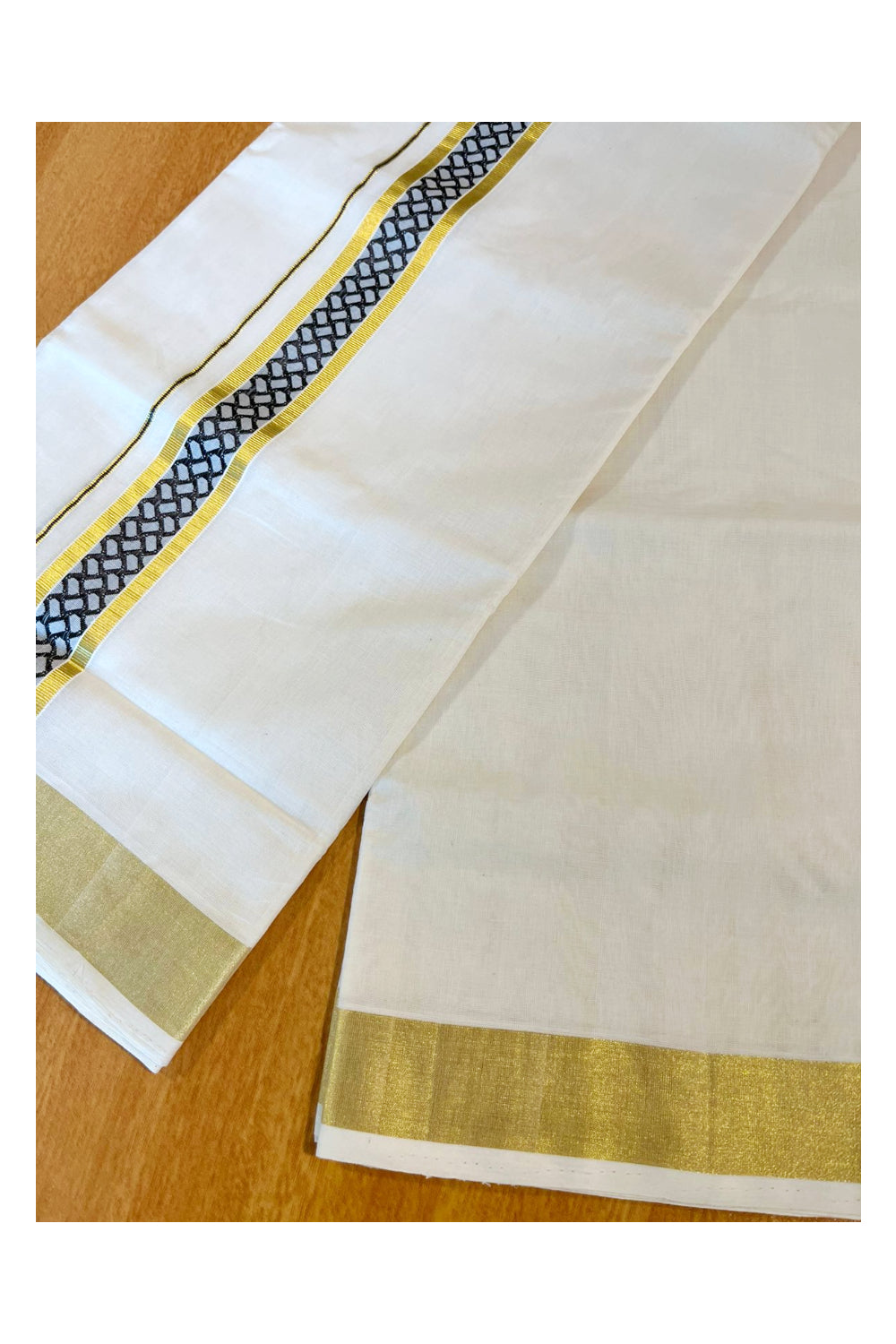 Southloom Premium Handloom Pure Cotton Mundu with Black and Kasavu Woven Border