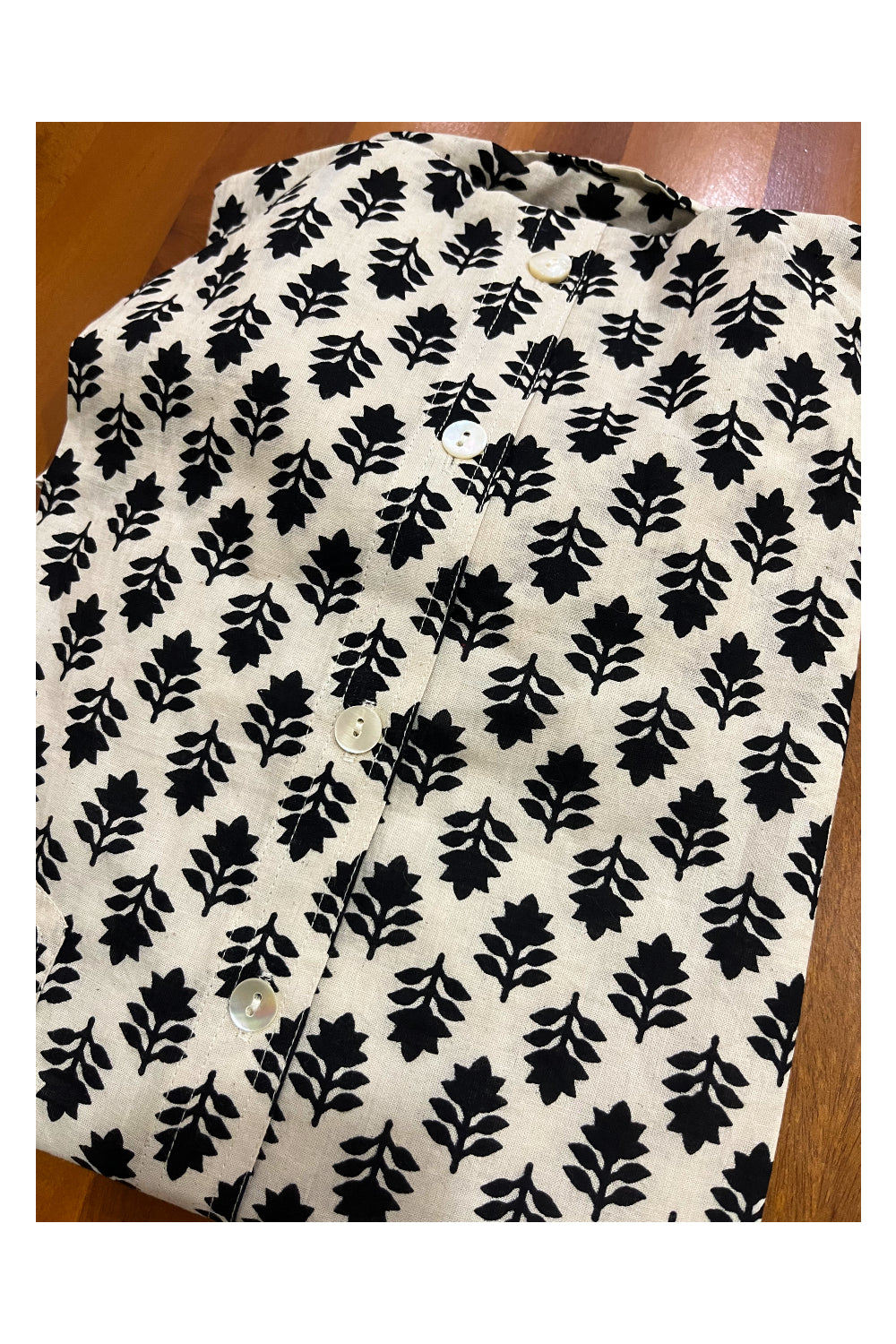 Southloom Jaipur Cotton Black Hand Block Printed White Shirt (Half Sleeves)