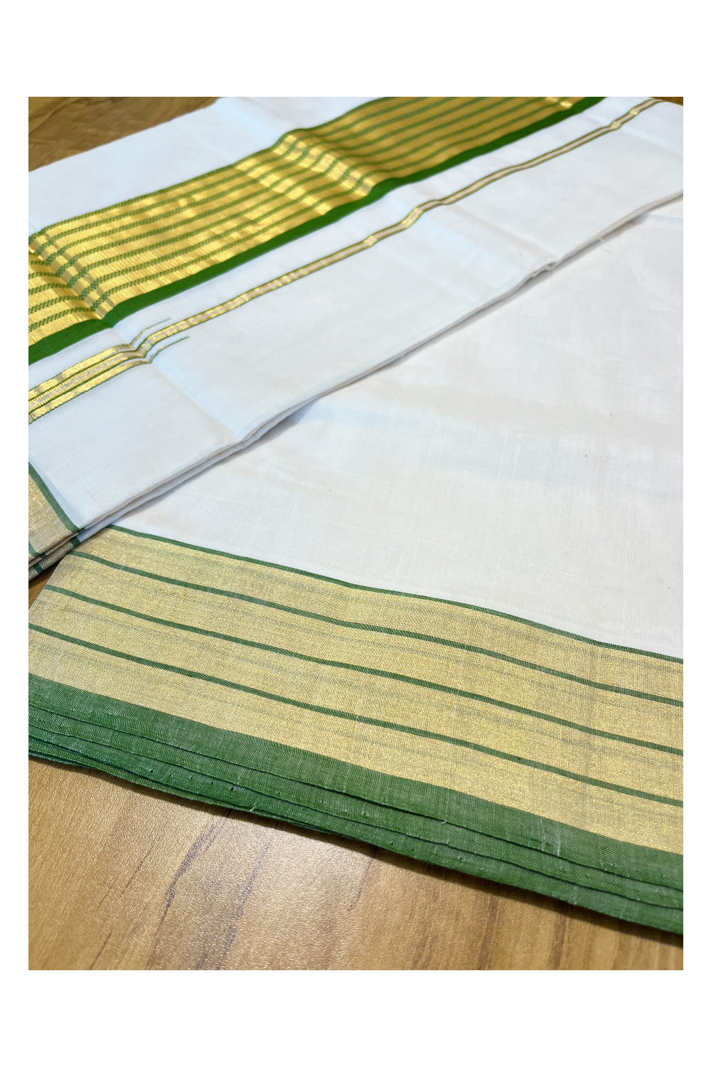 Southloom Premium Handloom Cotton Saree with Kasavu and Green Border