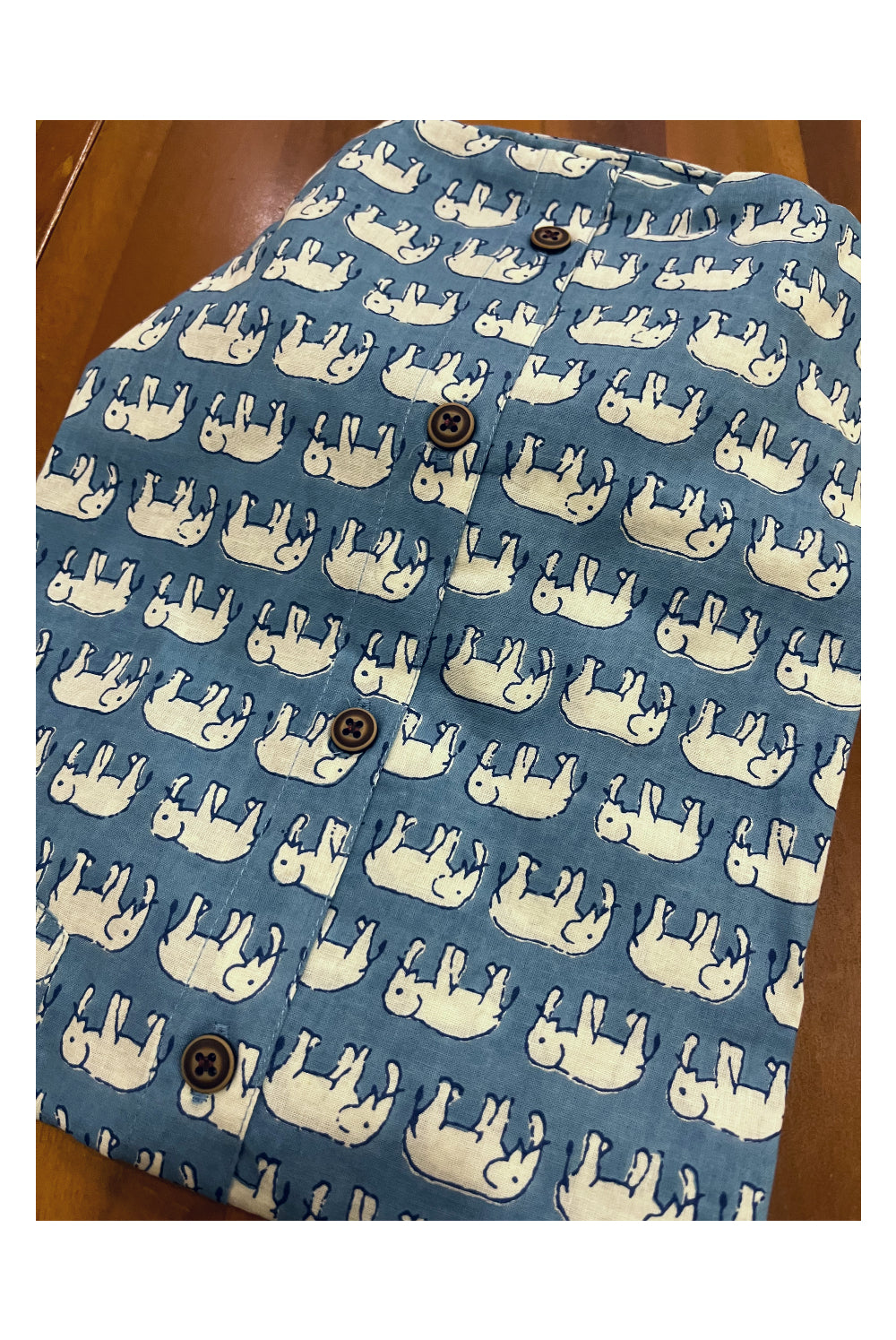 Southloom Jaipur Cotton Elephant Hand Block Printed Blue Shirt (Full Sleeves)