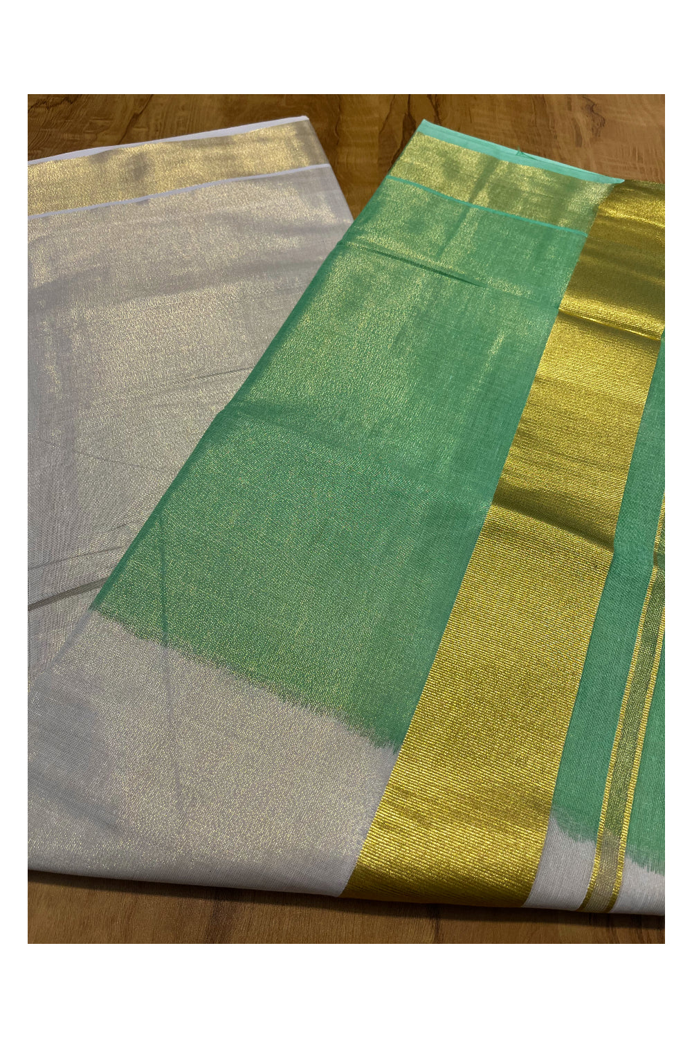 Southloom Tie & Dye - Half & Half  Multi Colour Green Design Saree with Kasavu Border