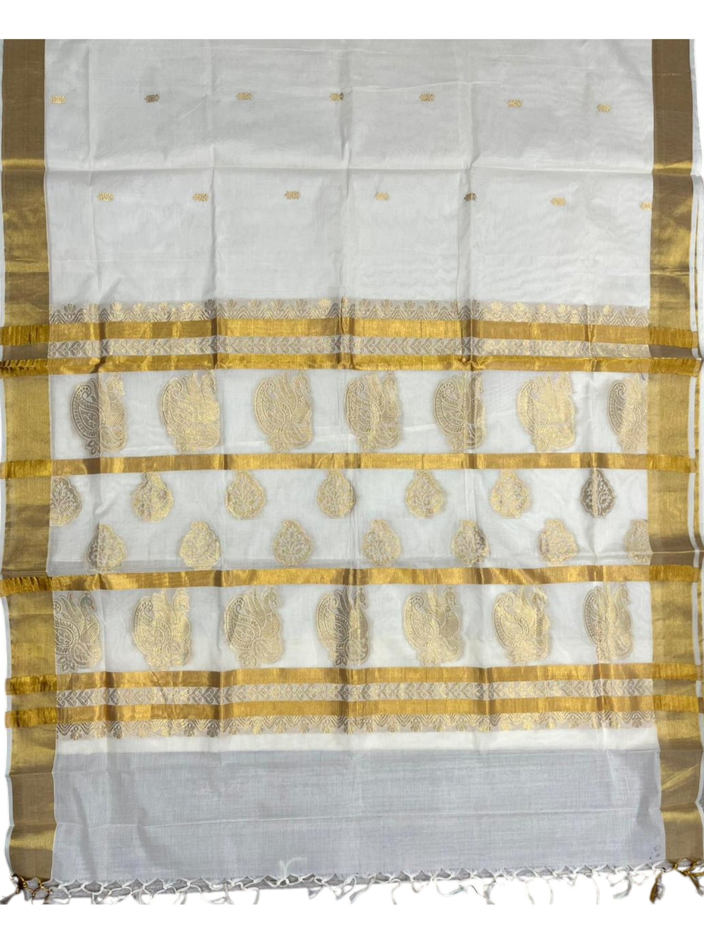 Southloom  Kerala Cotton  Kasavu Butta Work Saree on Body