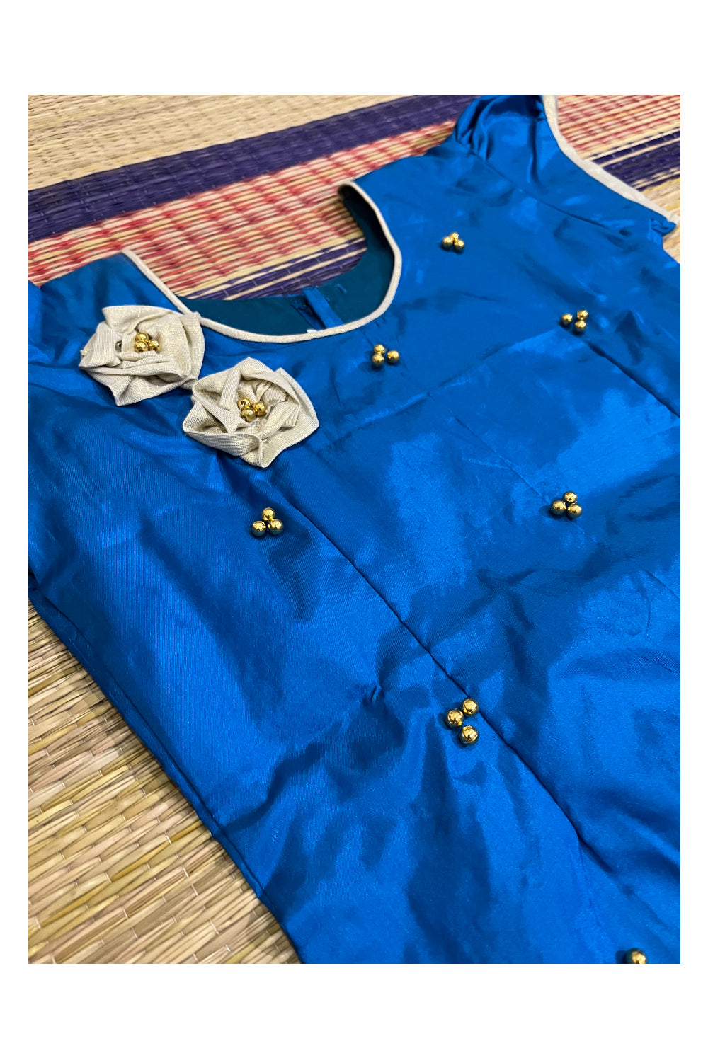 Southloom Kerala Blue Pavada Blouse with Bead Work for Kids (Age 1 - 10)