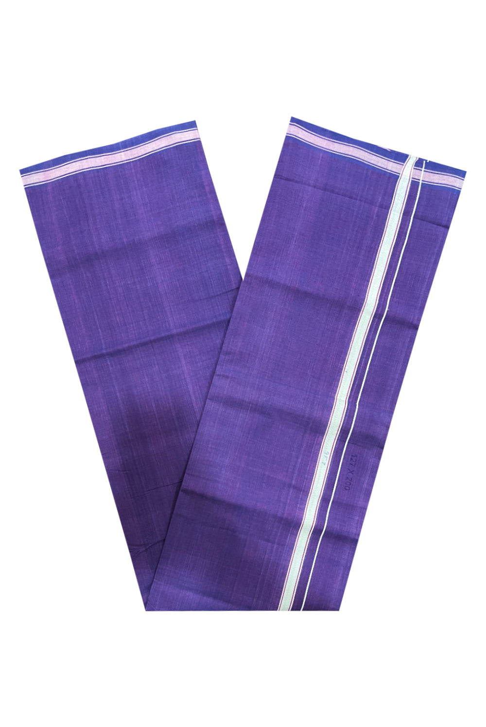 Southloom Premium Handloom Violet Solid Single Mundu (Lungi) with White Border (South Indian Kerala Dhoti)