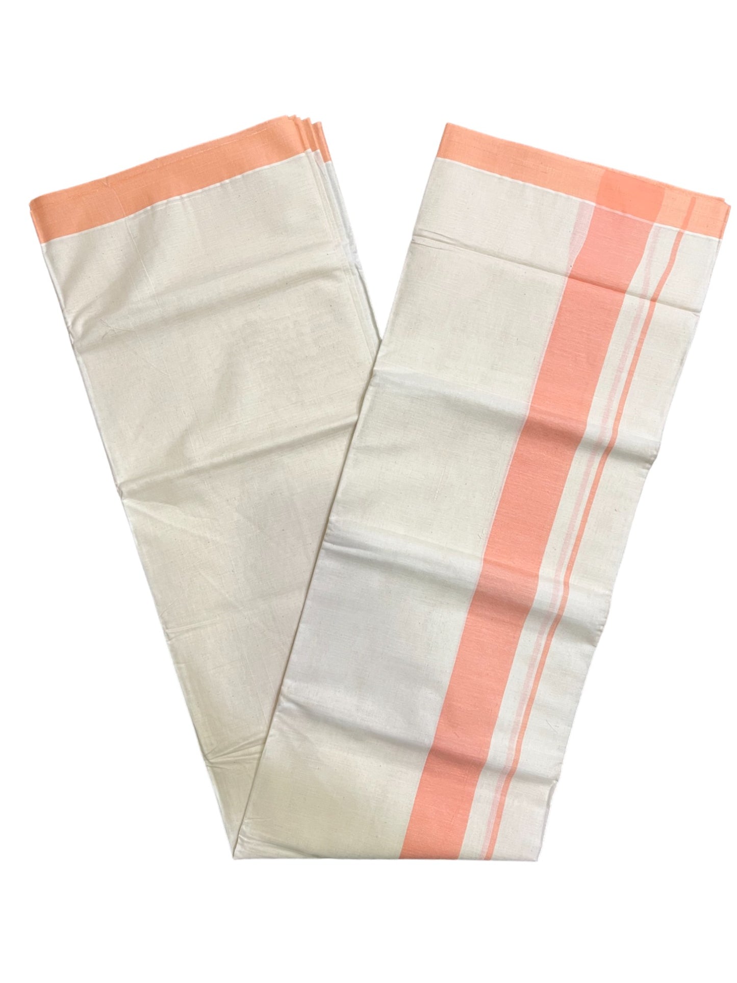 Kerala Pure Cotton Double Mundu with Peach Kara (South Indian Kerala Dhoti)