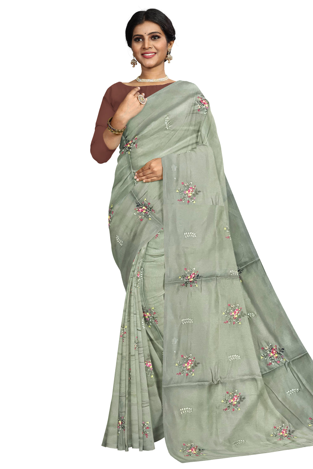 Southloom Art Silk Light Green Designer Embroidery Saree