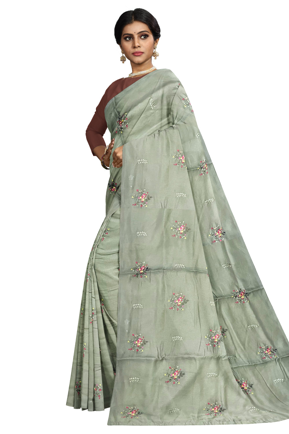 Southloom Art Silk Light Green Designer Embroidery Saree