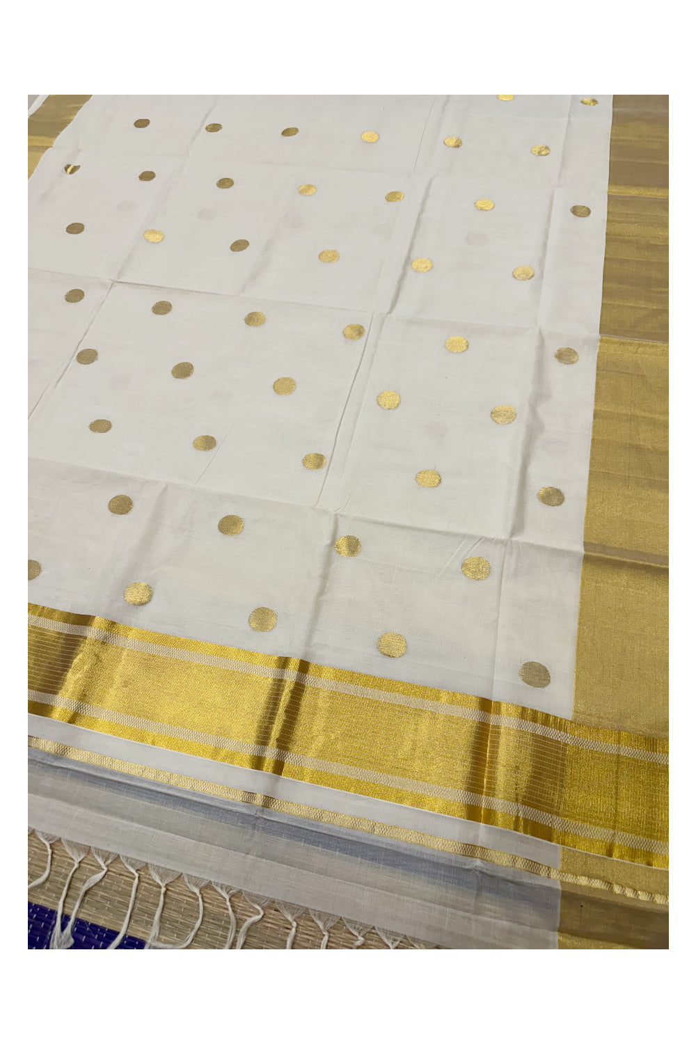 Southloom Premium Handloom Cotton Saree with Polka Woven Works on Body