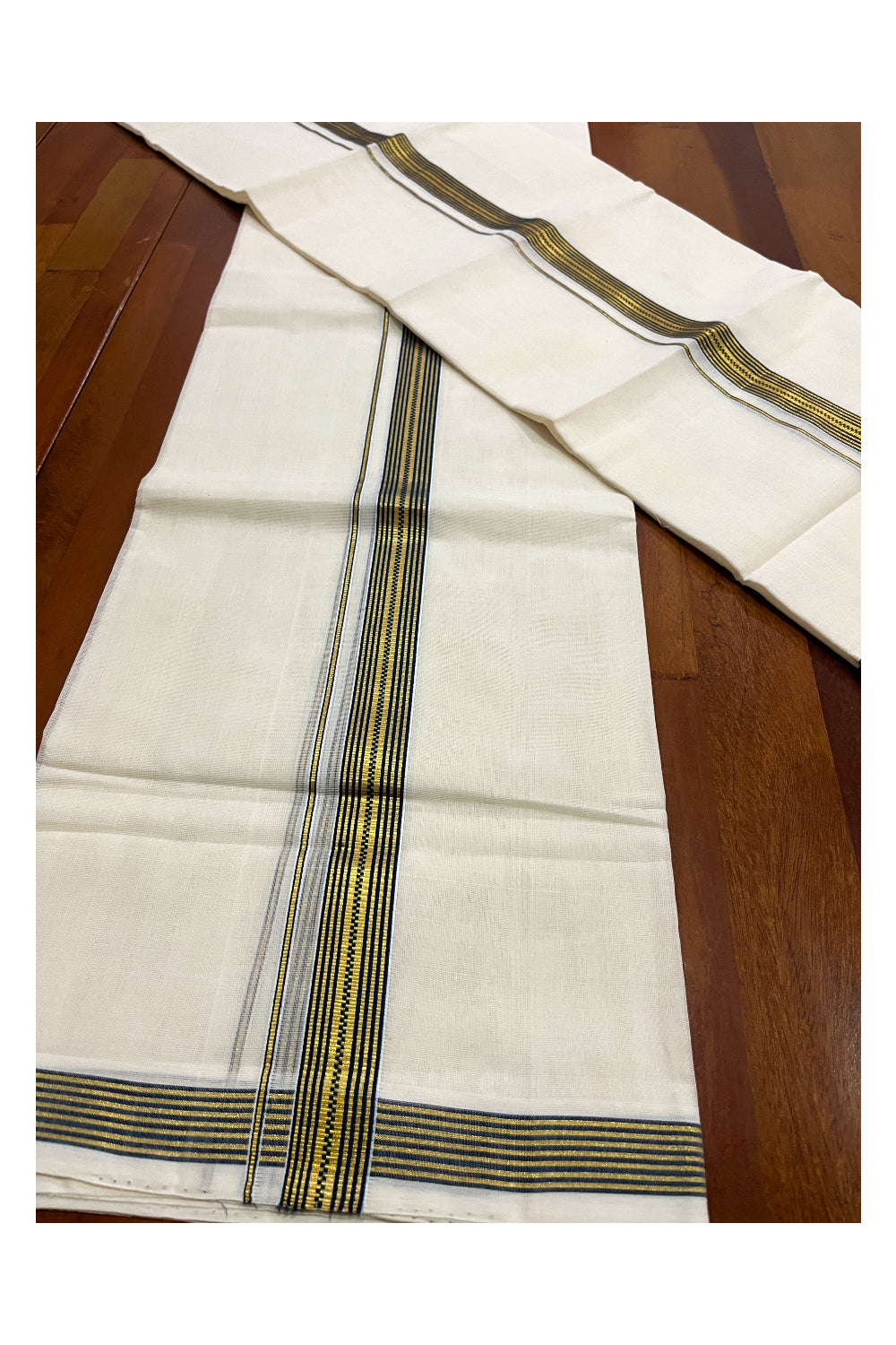 Southloom Premium Handloom Set Mundu with Kasavu and Blue Border