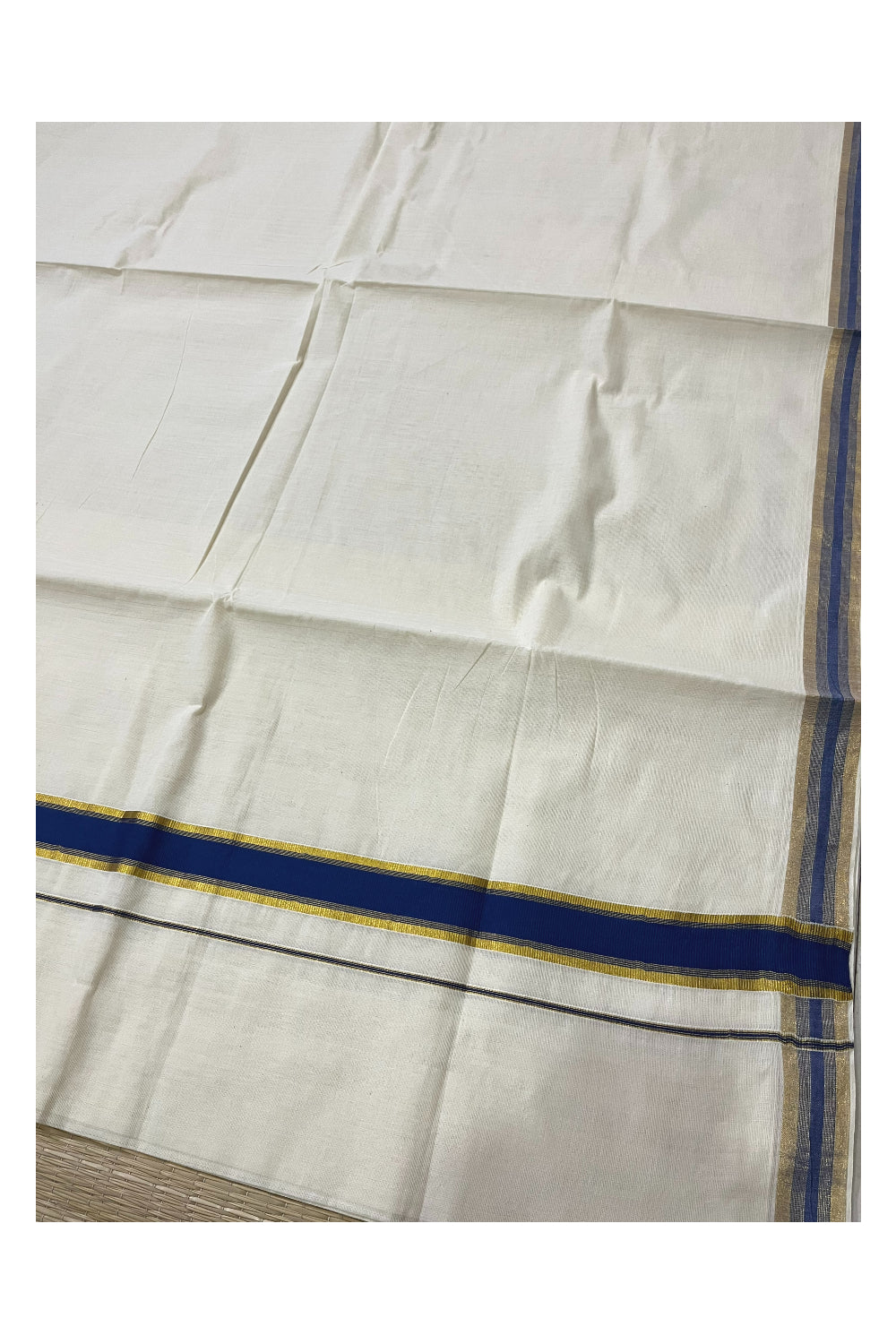 Kerala Pure Cotton Saree with Kasavu and Blue Border (Onam Saree 2023)