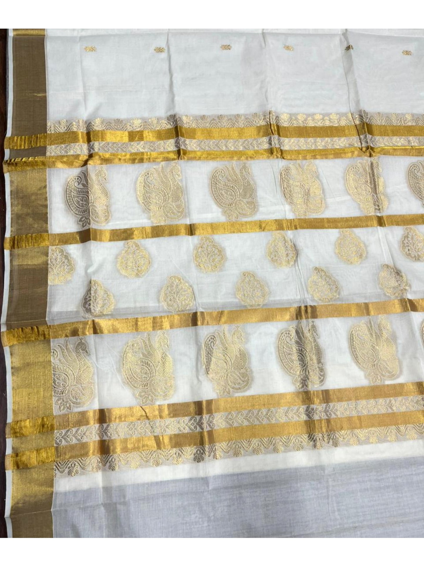 Southloom  Kerala Cotton  Kasavu Butta Work Saree on Body