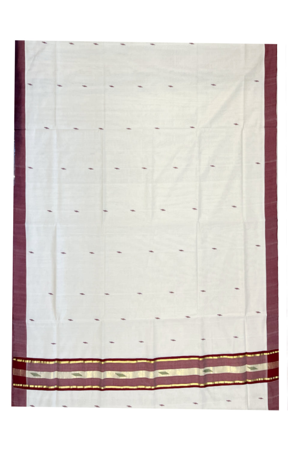 Southloom Premium Balaramapuram Unakkupaavu Handloom Cotton Butta Saree with Kasavu and Maroon Border