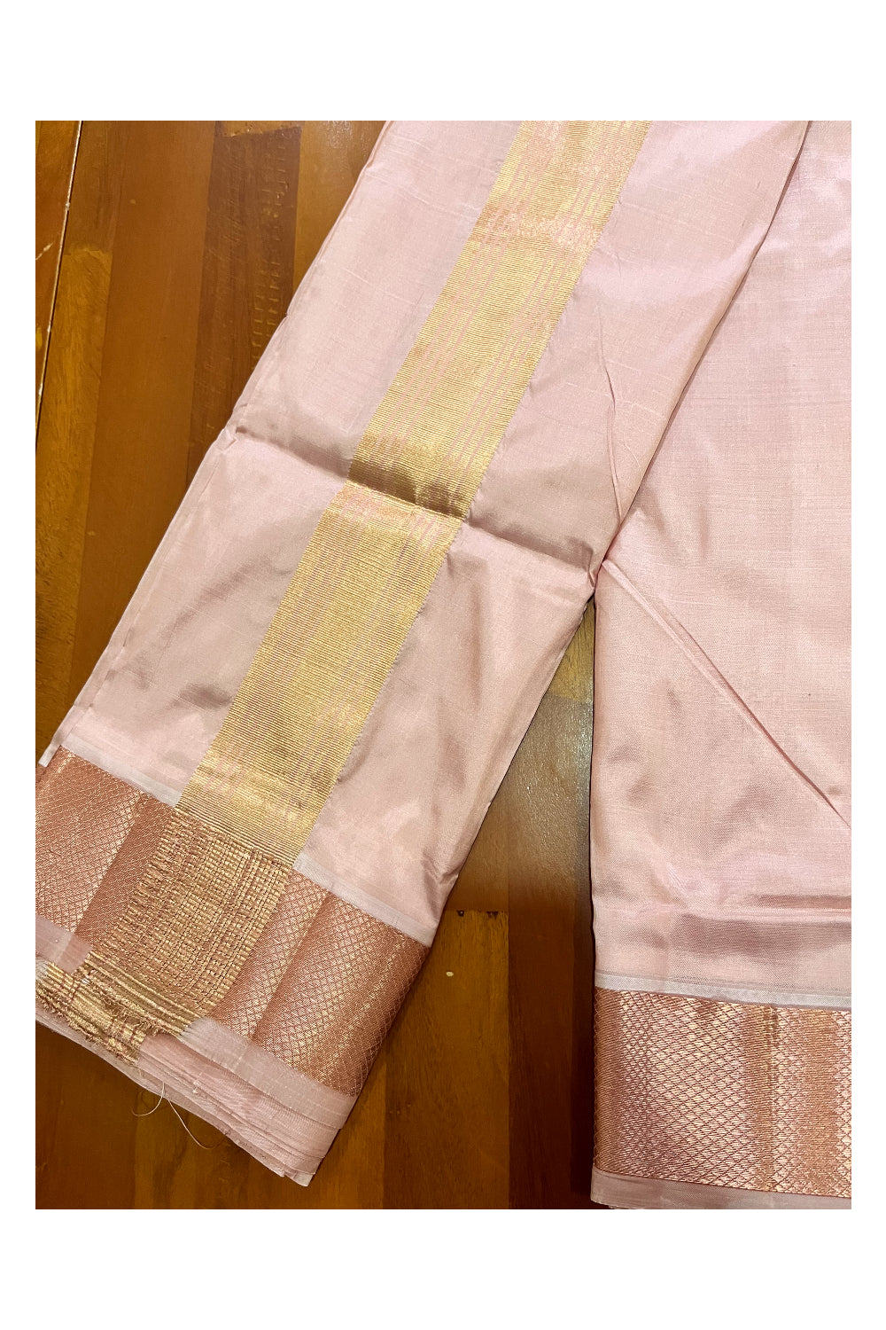 Southloom Handloom Pure Silk Pink Wedding Dhoti with Shawl / Vesthi with Thundu / Mundu with Melmundu for Groom (8+4)