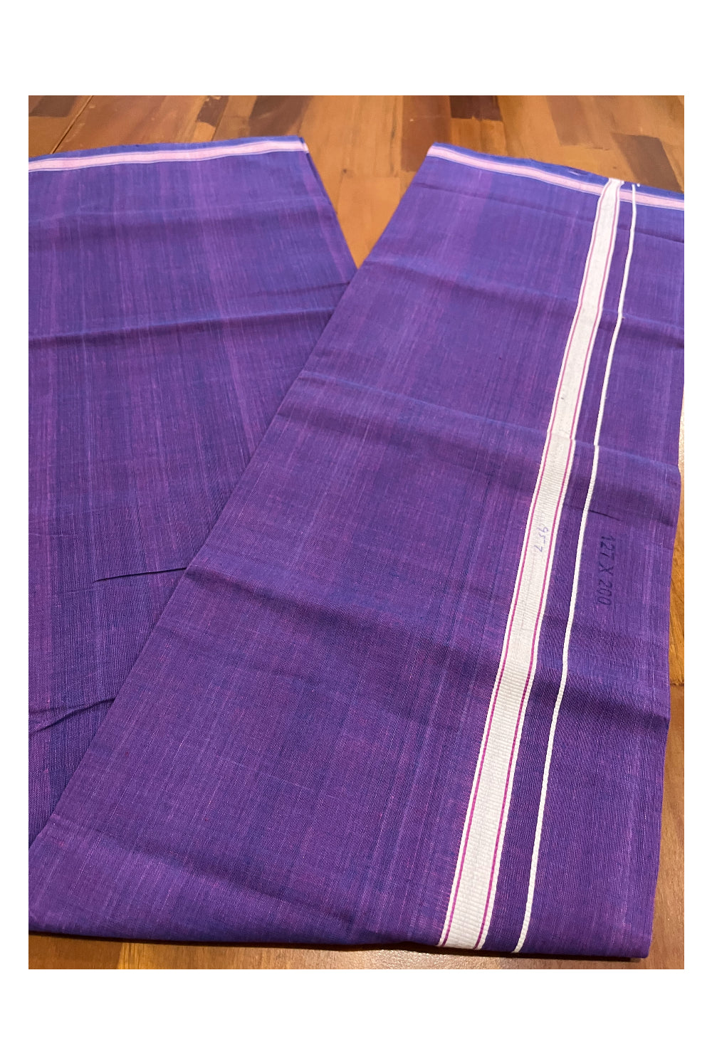 Southloom Premium Handloom Violet Solid Single Mundu (Lungi) with White Border (South Indian Kerala Dhoti)