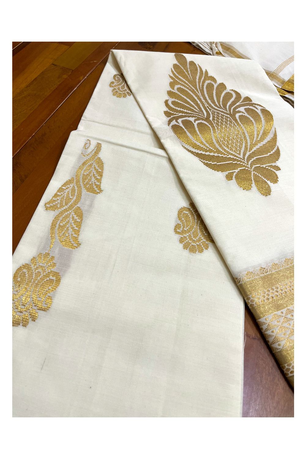 Pure Cotton Kerala Churidar Salwar Material with Kasavu Woven Designs (include Shawl / Dupatta)