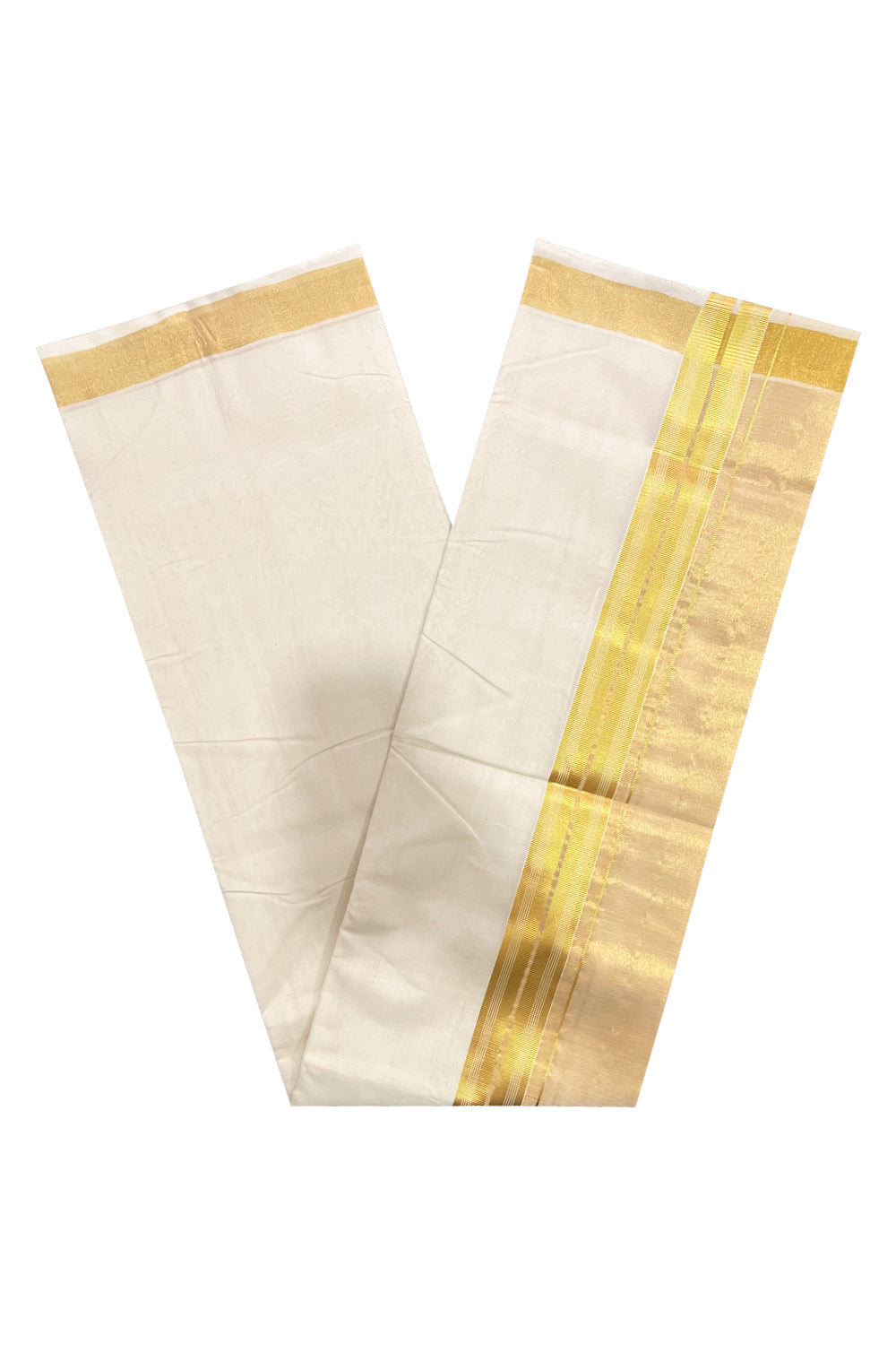 Southloom Premium Handloom Pure Cotton Wedding Mundu with Tissue Kasavu on Border (South Indian Kerala Dhoti)