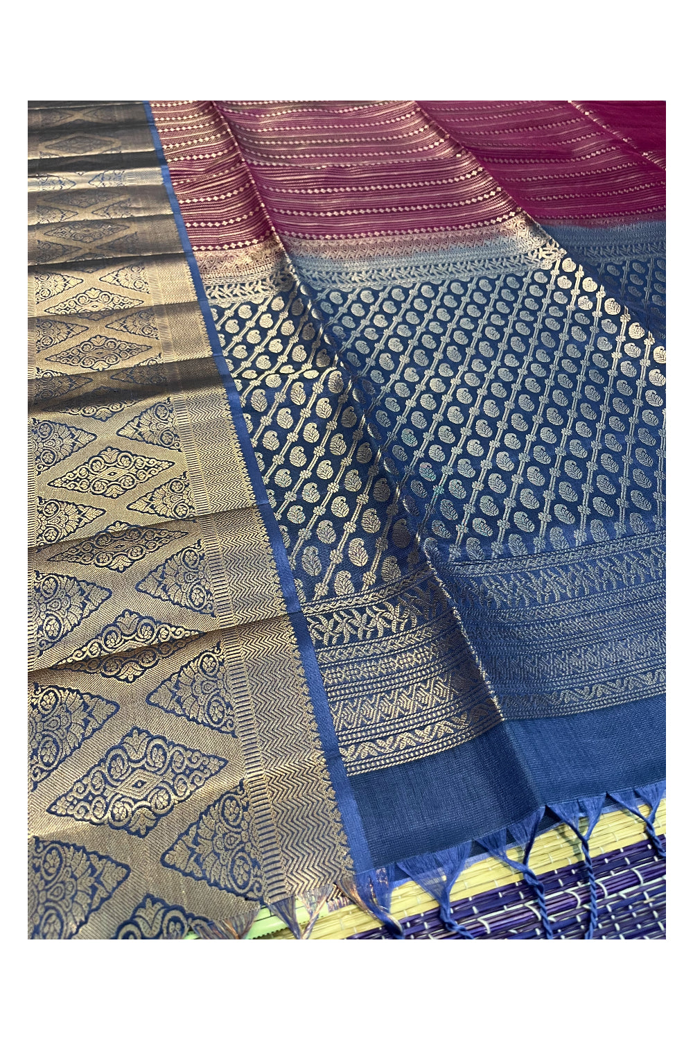 Southloom Pure Handloom Bridal Kanchipuram Silk Saree with Korvai Zari Work