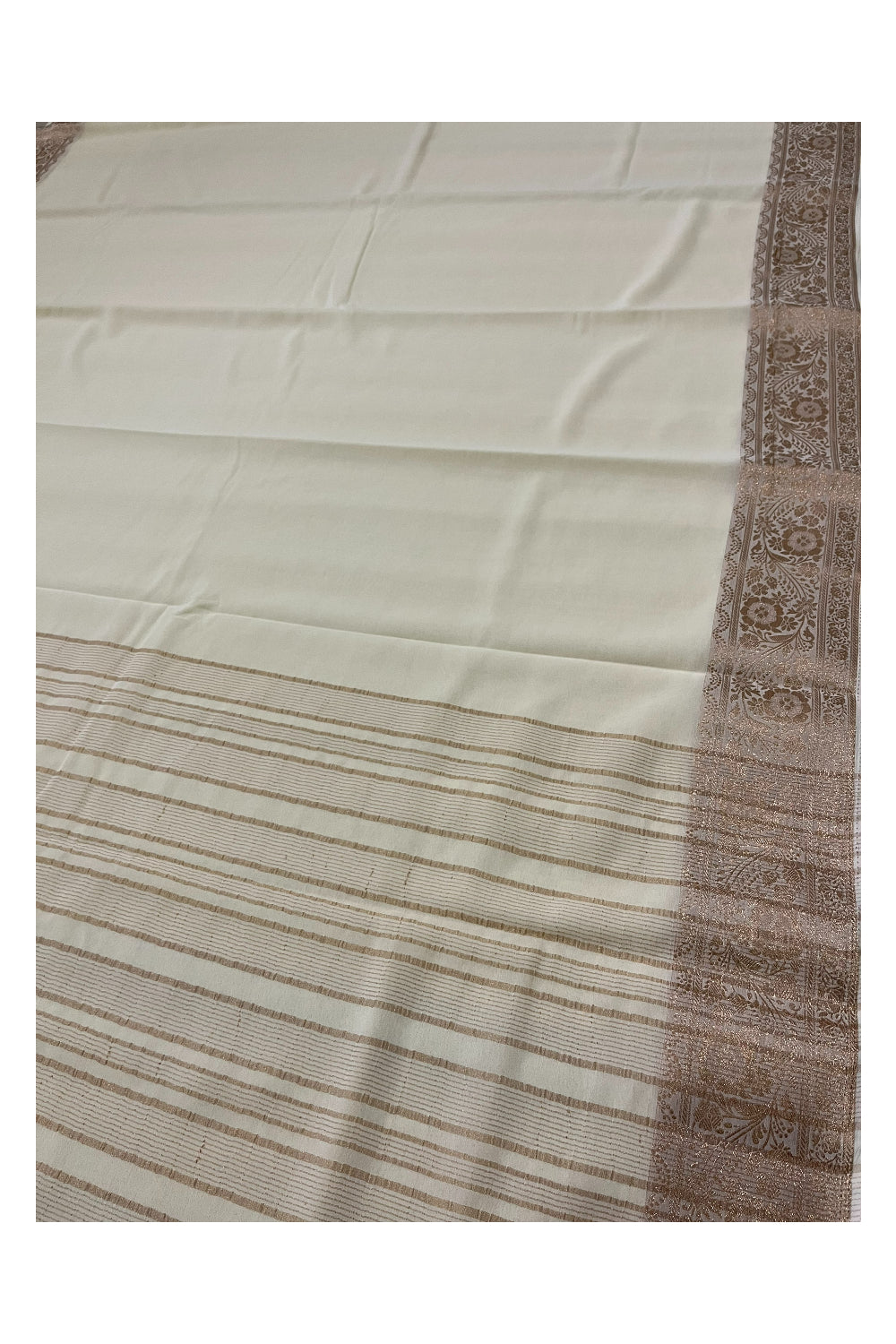 Southloom Crepe Zari Design Border White Saree