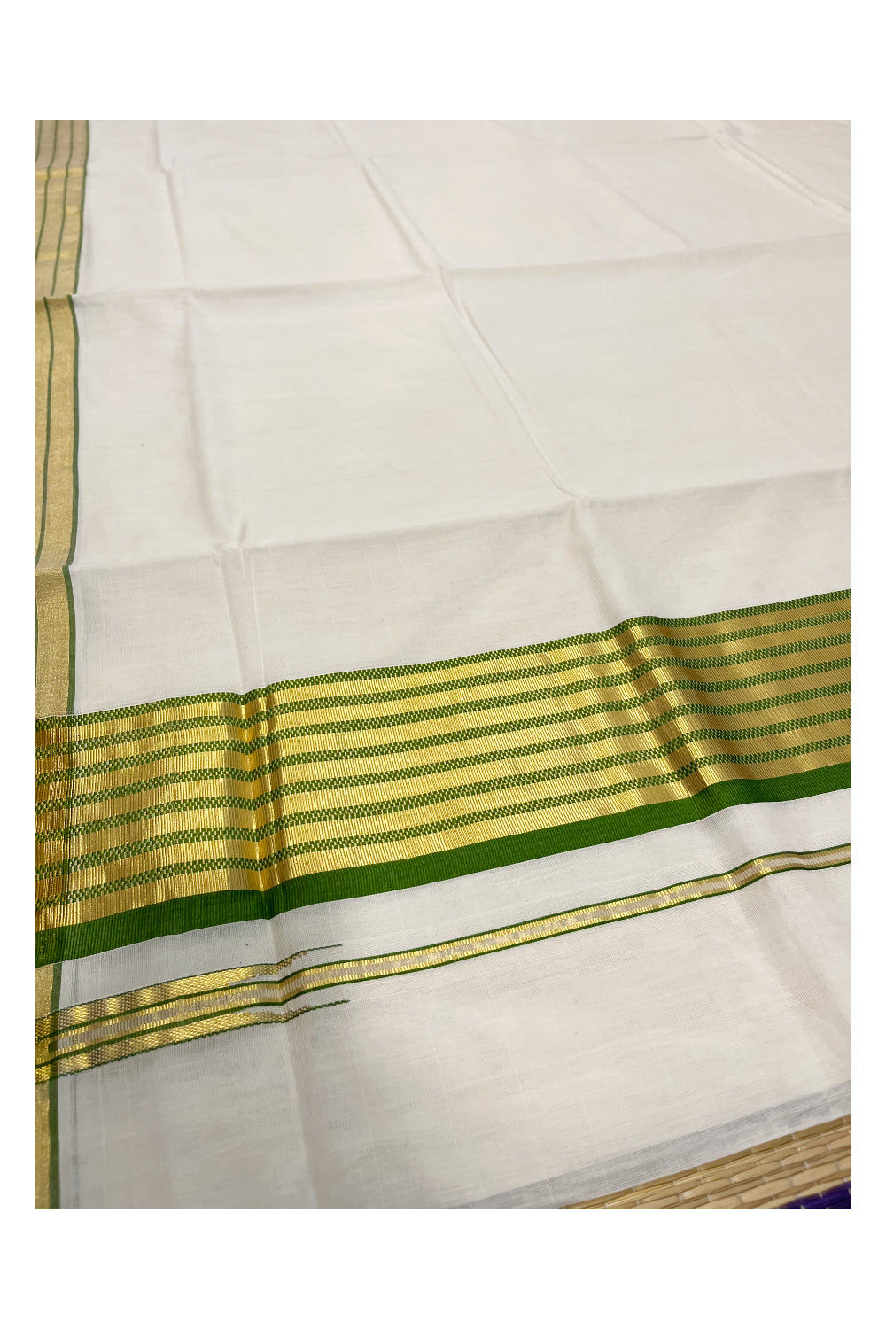 Southloom Premium Handloom Cotton Saree with Kasavu and Green Border