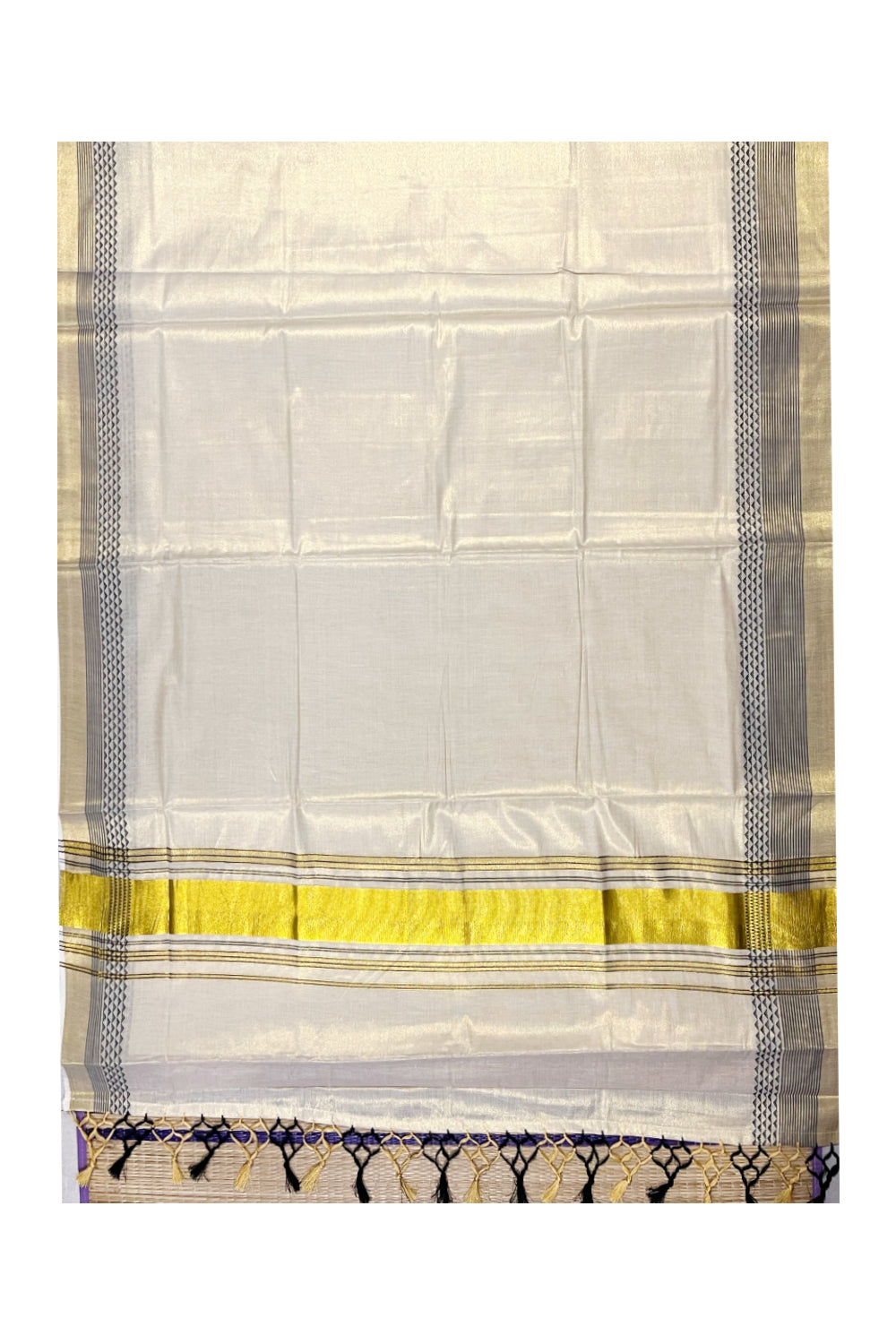 Kerala Tissue Kasavu Saree with Black Designs On Border