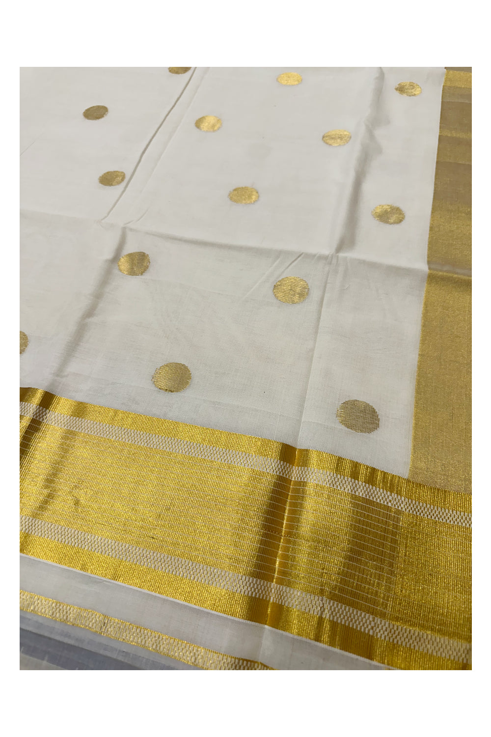 Southloom Premium Handloom Cotton Saree with Polka Woven Works on Body