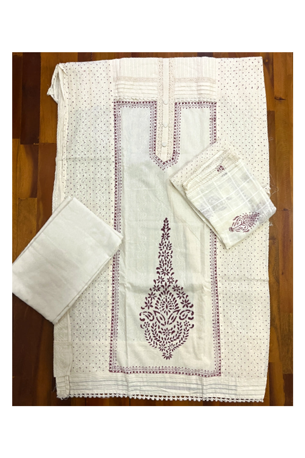 Southloom™ Cotton Churidar Salwar Suit Material in Off White with Thread Works