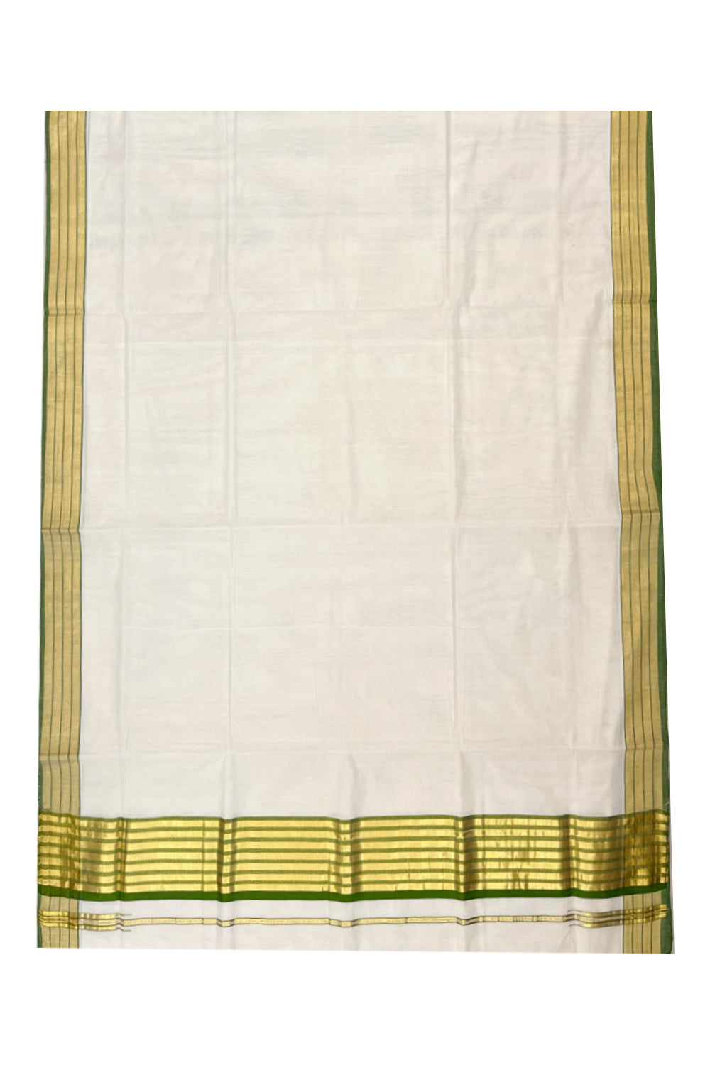 Southloom Premium Handloom Cotton Saree with Kasavu and Green Border