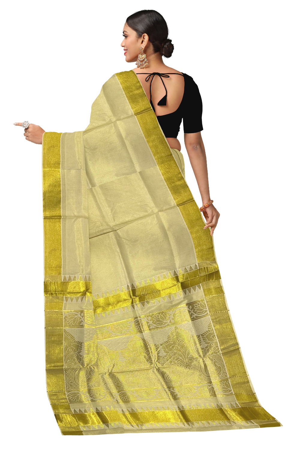 Kerala Tissue Peacock Heavy Woven Kasavu Saree (Onam Saree 2023)