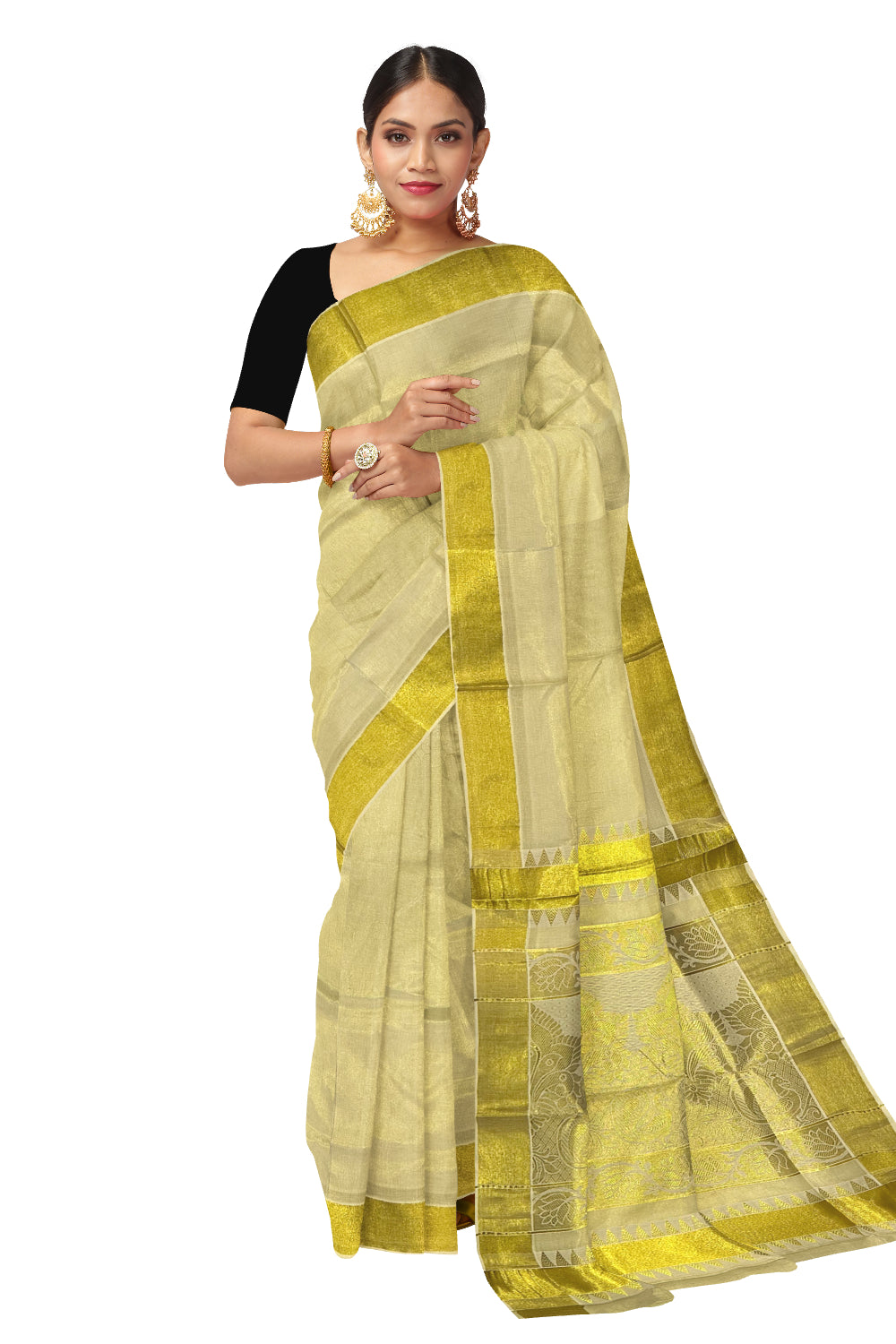 Kerala Tissue Peacock Heavy Woven Kasavu Saree (Onam Saree 2023)