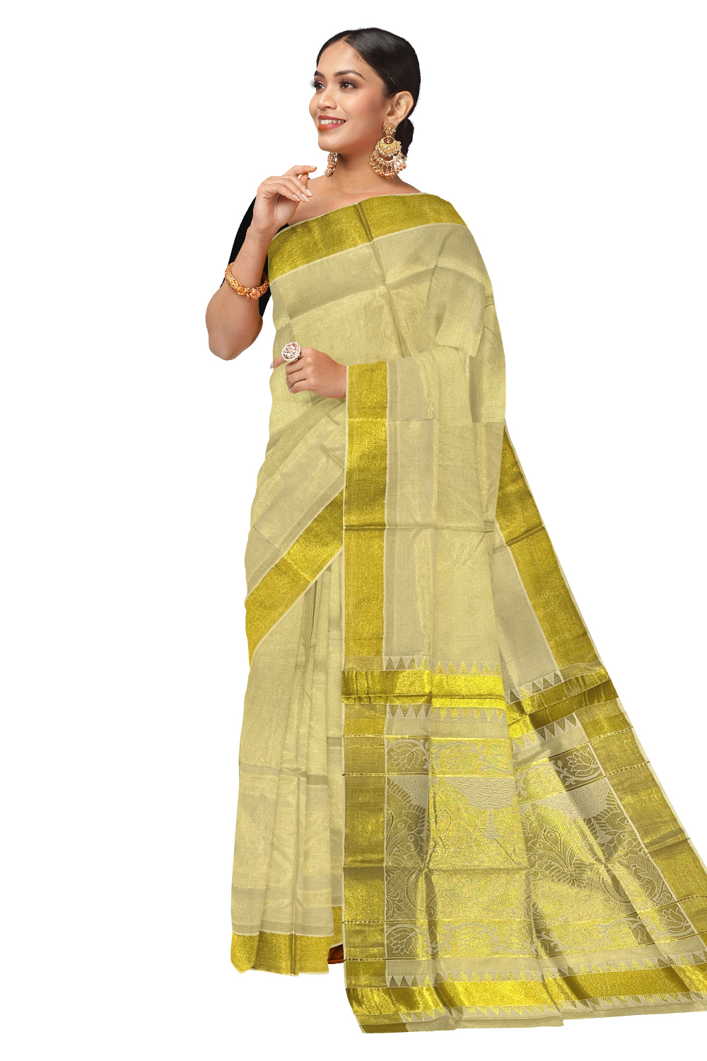 Kerala Tissue Peacock Heavy Woven Kasavu Saree (Onam Saree 2023)