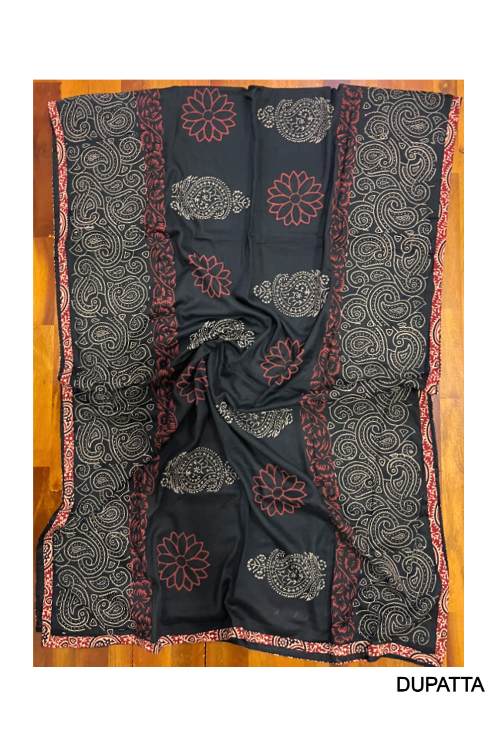 Southloom™ Cotton Churidar Salwar Suit Material with Black Maroon Ajrakh Prints